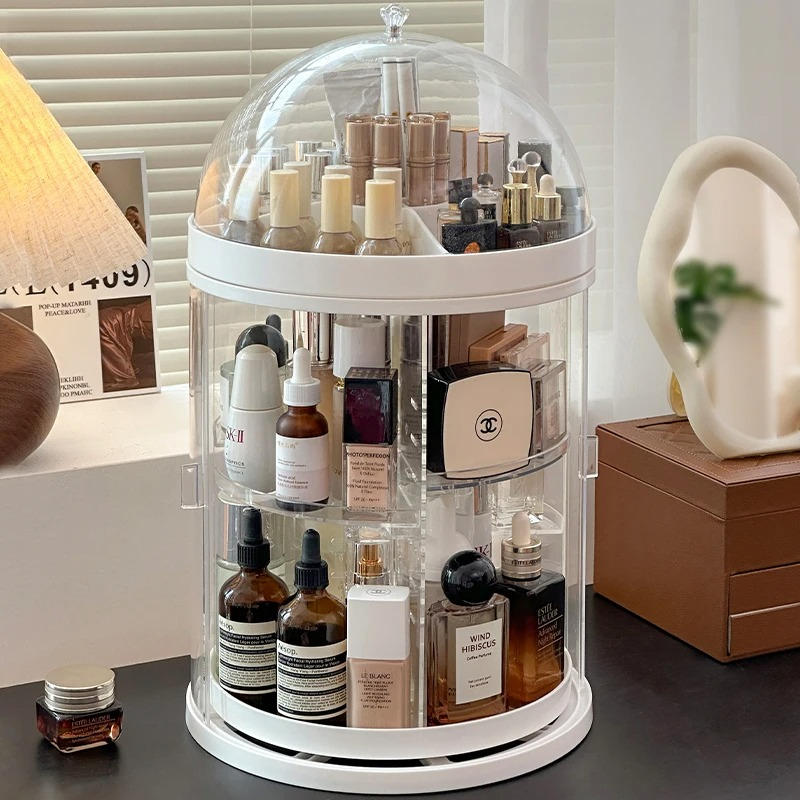 Luxury Skincare Design - Rotating Acrylic Cosmetic Organizer-Dustproof Makeup Storage